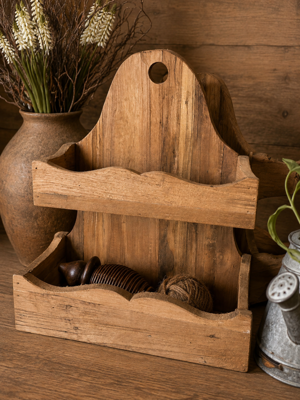 Landelijk houten wandbakje met 2 vakken