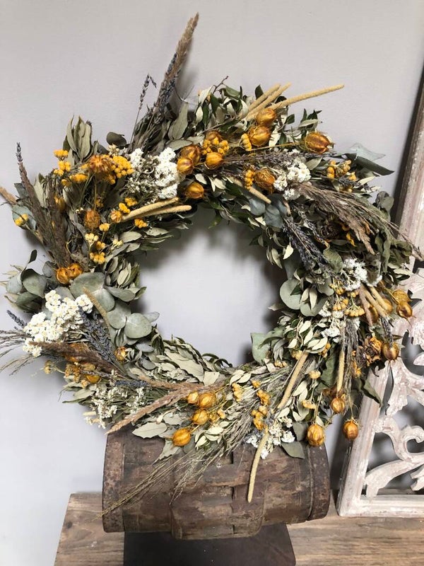 Krans droogbloemen yellow