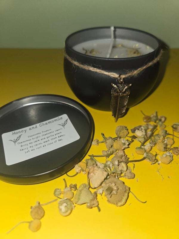 Sleep Walkers Spell ( Honey scented with real chamomile flowers and a blessed owl charm)