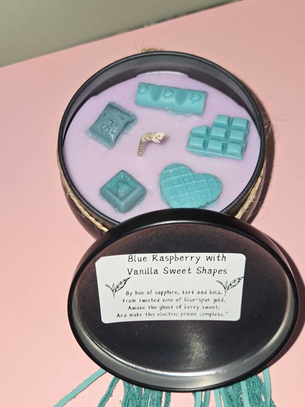 Enchanted Berry Charm (Blue Raspberry scented candle with handcrafted Vanilla candies)