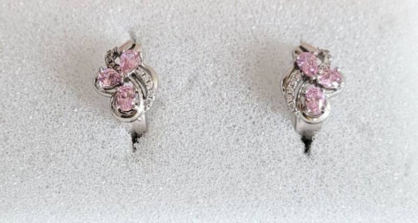 Damen Creolen Weißgold rhodiniert mit rosa Zirkonia „Rosalie“ – elegant & feminin