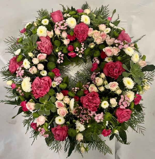 60cm pink, white, green wreath