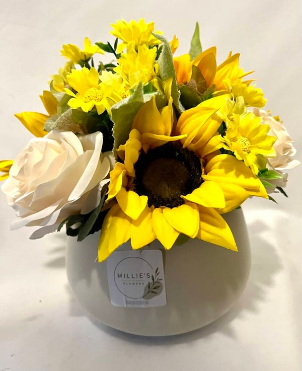 Sunflower and Rose Posy Pot