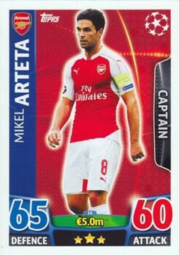 014 - Mikel Arteta - Base Card (Captain) - Match Attax Champions League 2015/16