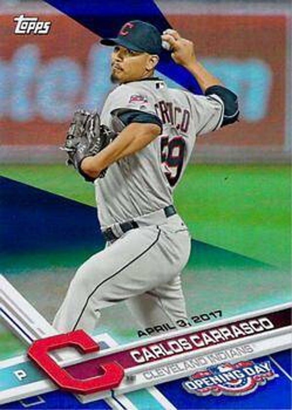 2017 Topps Opening Day - [Base] - Rainbow Blue Foil - Carlos Carrasco - #158