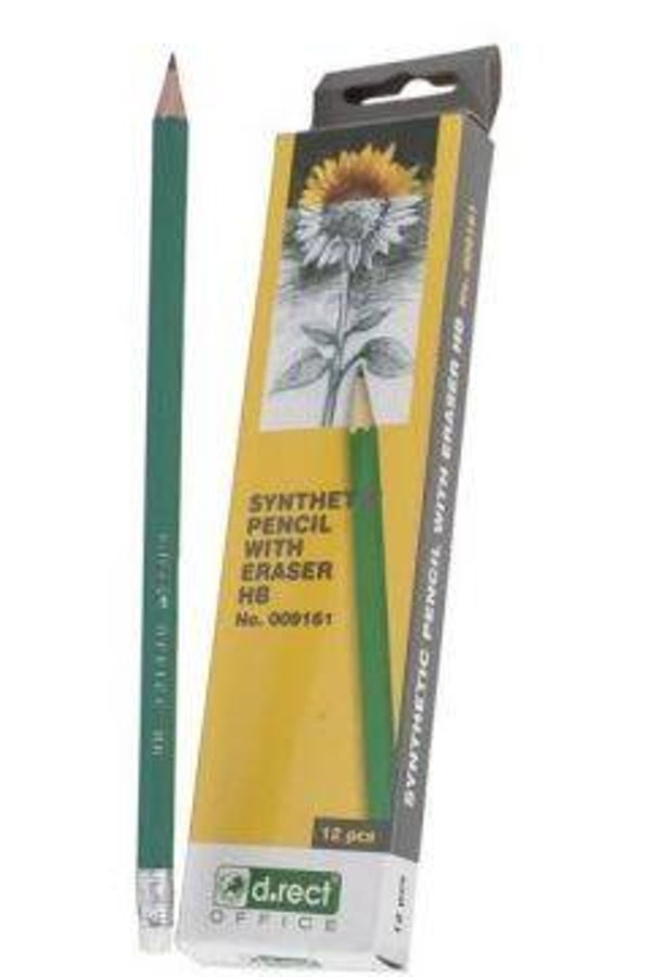 D.rect HB Synthetikstift mit Radiergummi 12 Stk.