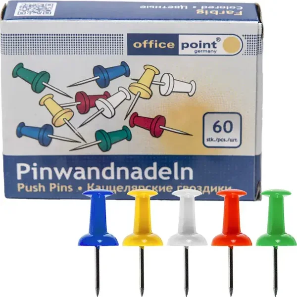 Pinnadeln Office-Point Kunststoff farbig sortiert, 60 Stück