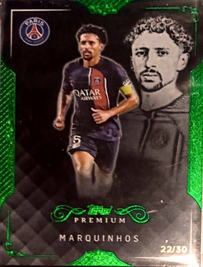 Marquinhos – Emerald Parallel – 2023-24 Topps Premium Paris Saint-Germain Black & White #29