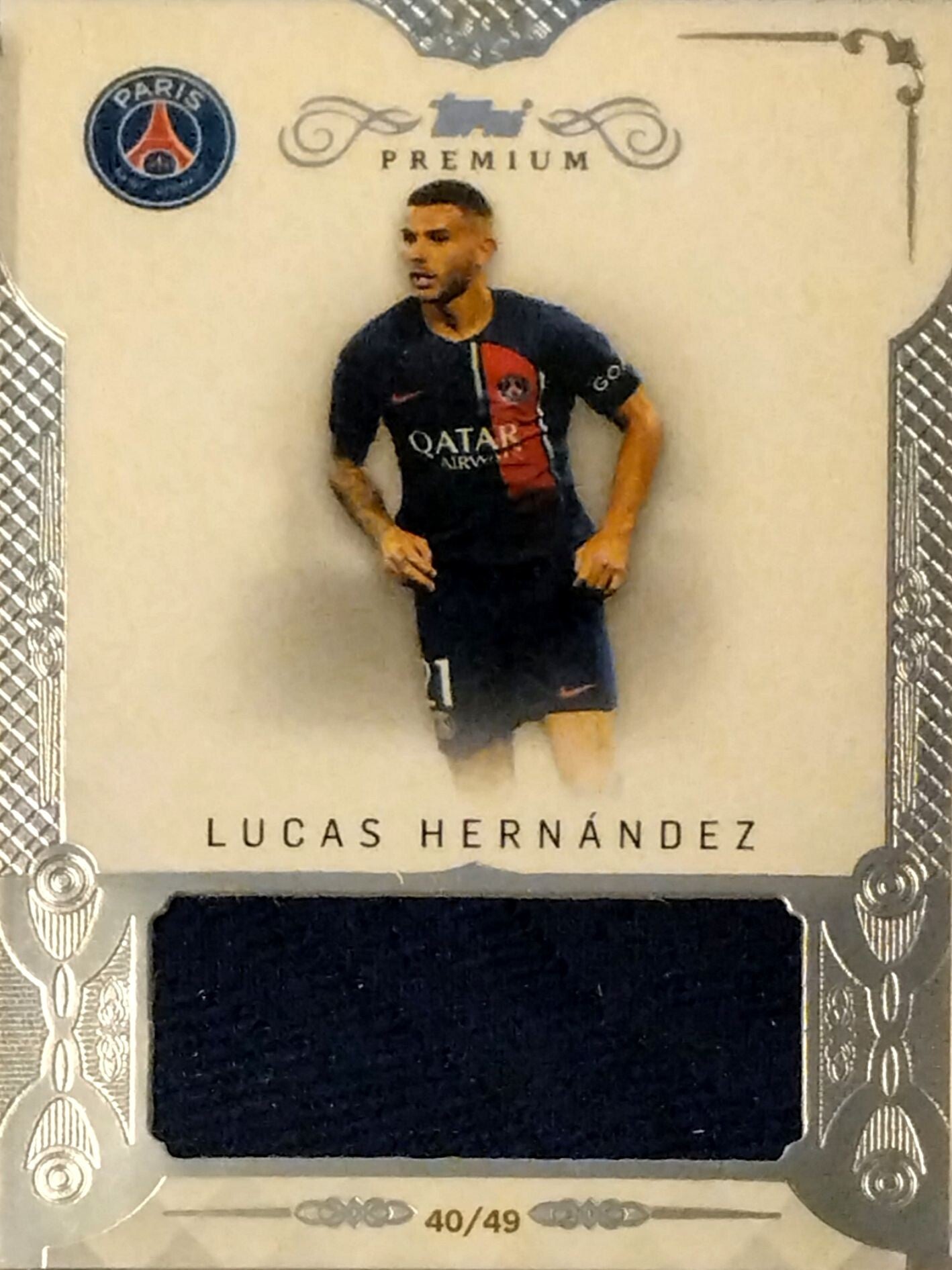 Lucas Hernández – Match-Worn Relic – 2023-24 Topps Premium Paris Saint-Germain Black & White #PR-LH