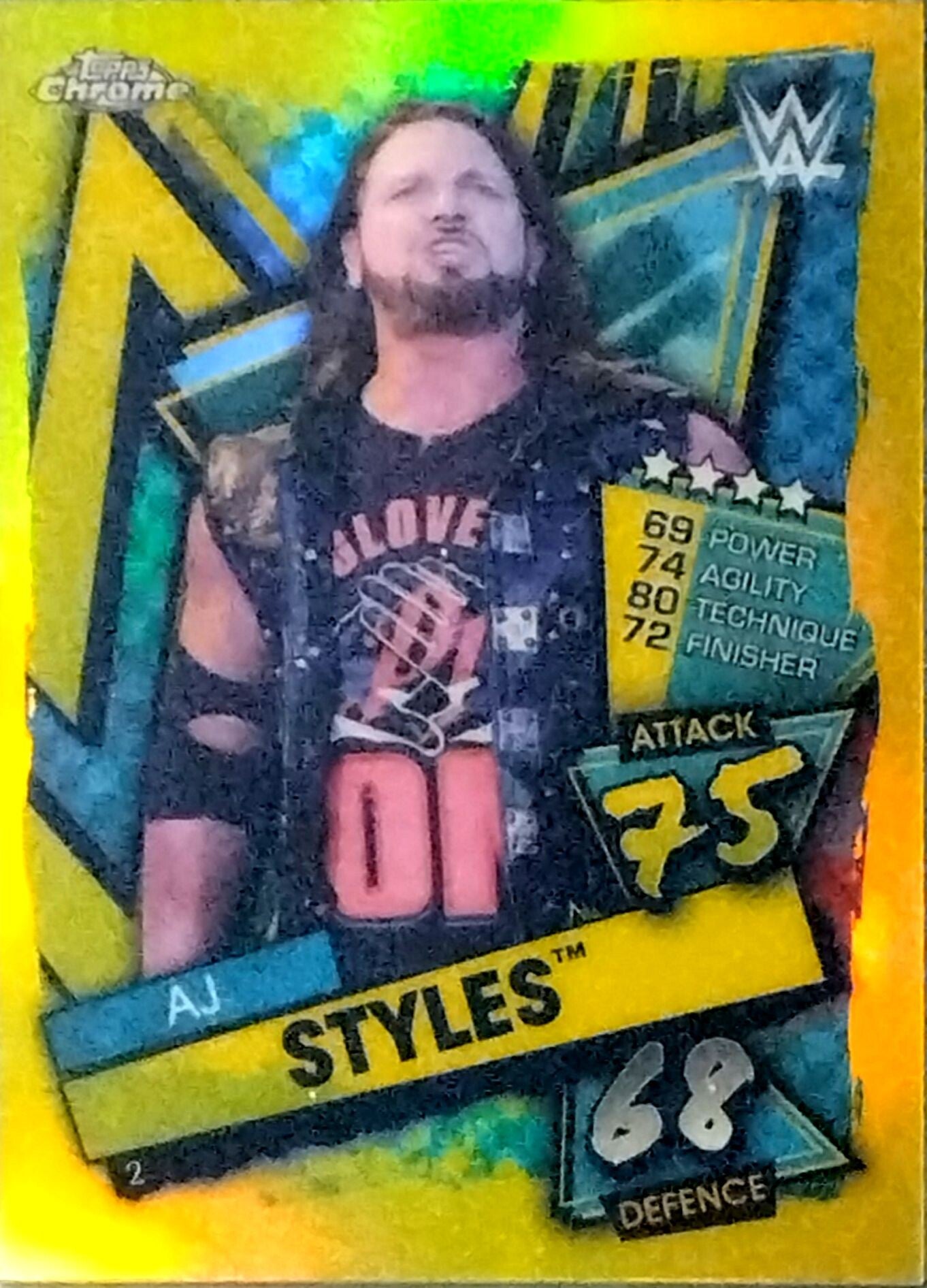 AJ Styles – Yellow Refractor – 2021 Topps Chrome Slam Attax #2