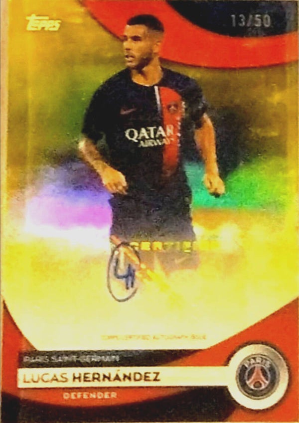 Lucas Hernández – Base Autograph (Yellow Parallel) – 2023-24 Topps PSG Team Set #AU-LH