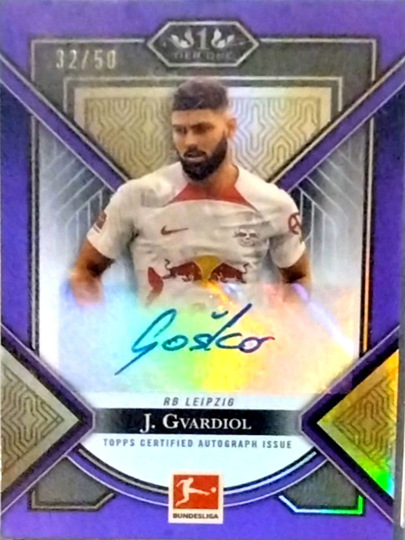 Joško Gvardiol – Authentic Signature (Purple Parallel) – 2022-23 Topps Tier One #YGA-LG