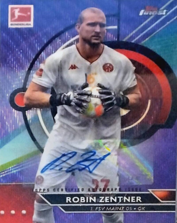 Topps Finest Bundesliga – Robin Zentner Autogramm-Karte (Purple Refractor) – Limitierung: 21/80