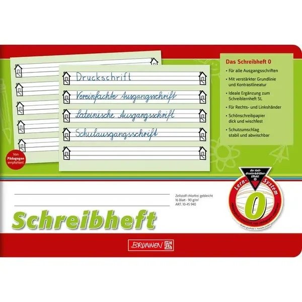 Brunnen Schreiblernheft 1045940, Lineatur 0, A5 quer, 16 Blatt