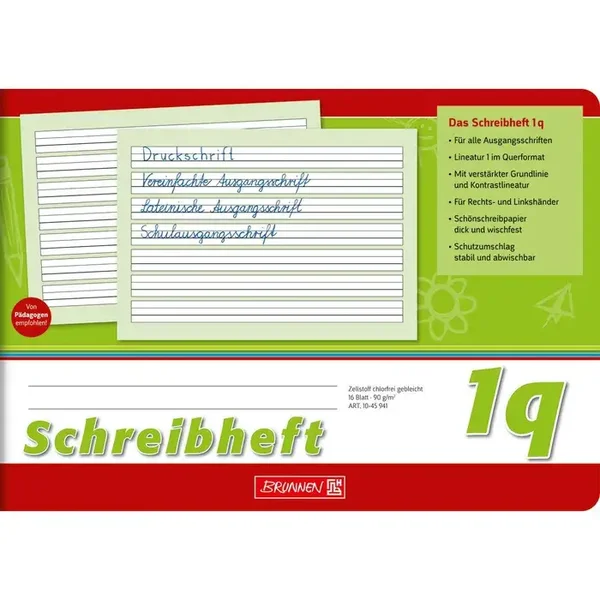 Brunnen Schreiblernheft 1045941, Lineatur 1q, A5 quer, 16 Blatt
