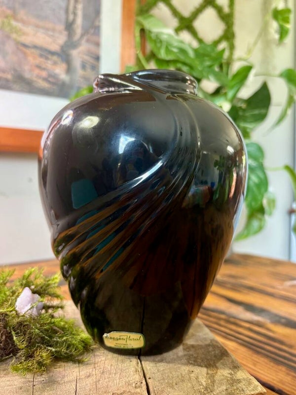 Haeger Black Draped Art Deco Vase w/ original sticker