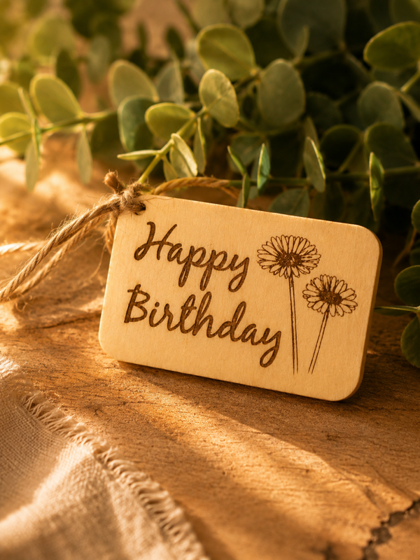 Holzanhänger „Happy Birthday“Blume
