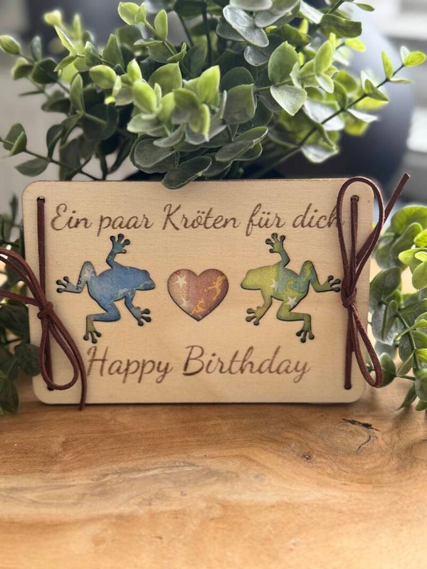 Holzkarte „Ein paar Kröten für dich“