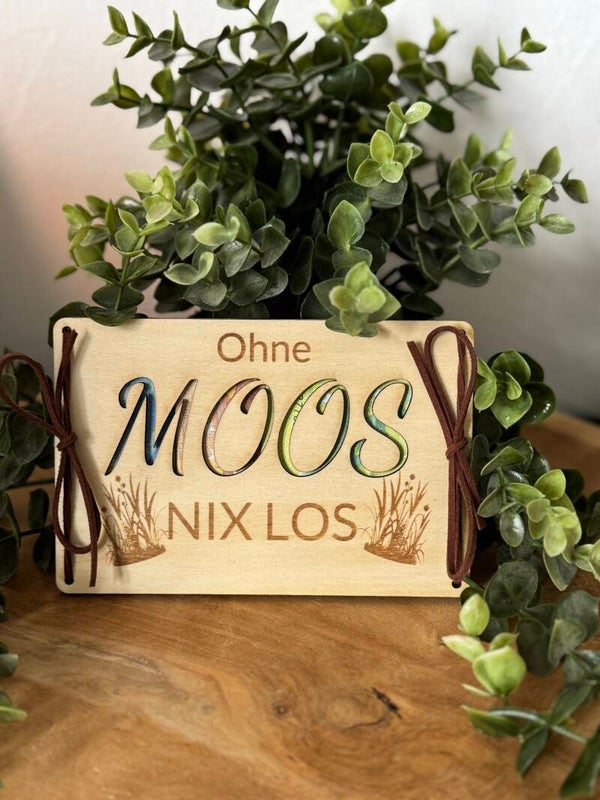 Holzkarte „Ohne Moos nix los“