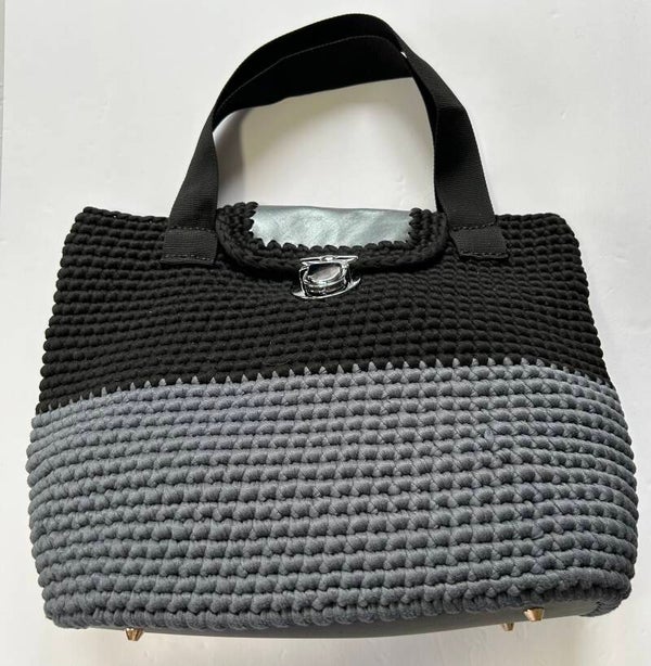 Nylon Big Black and GraybHandmade Bag # 1135