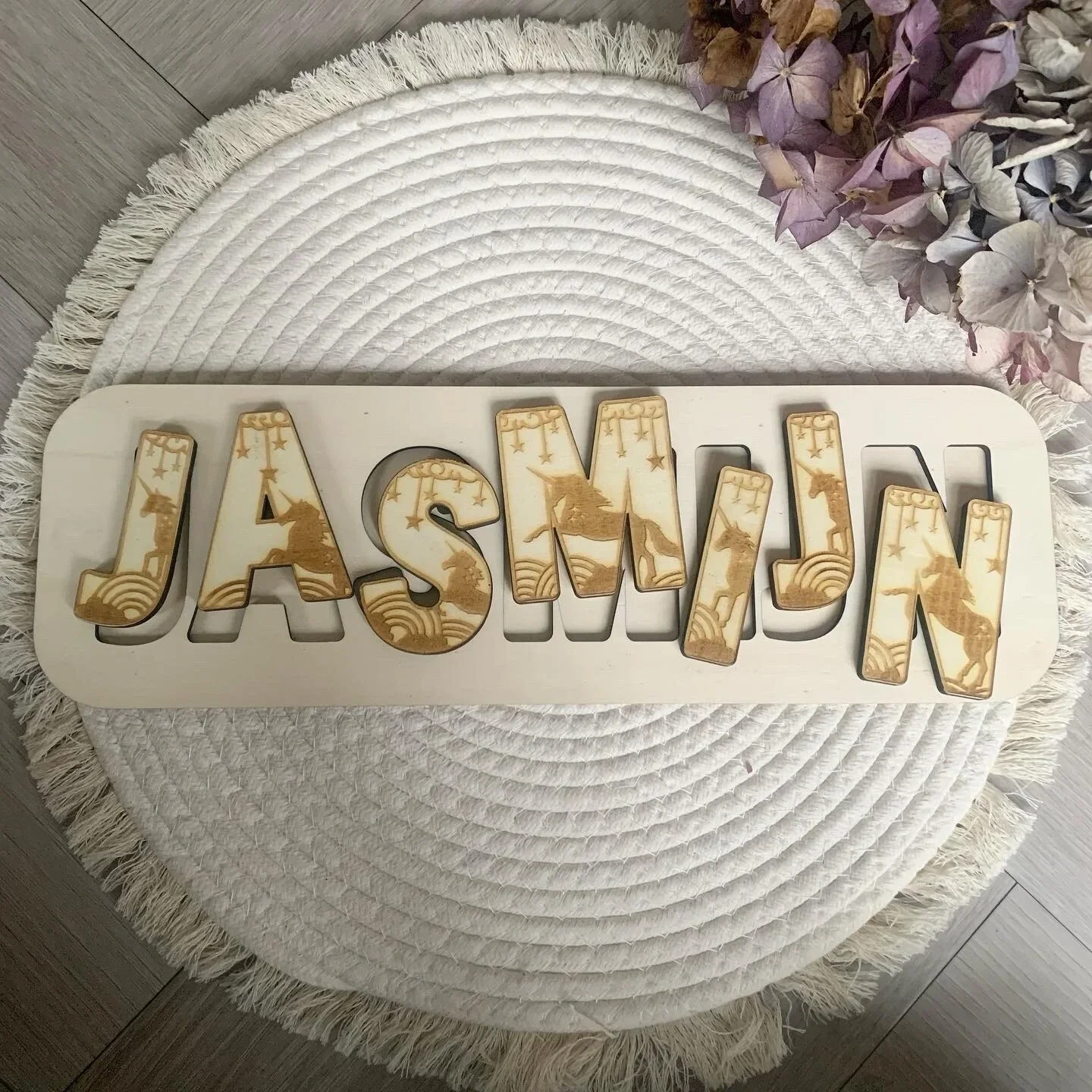 Houten naampuzzel Unicorn