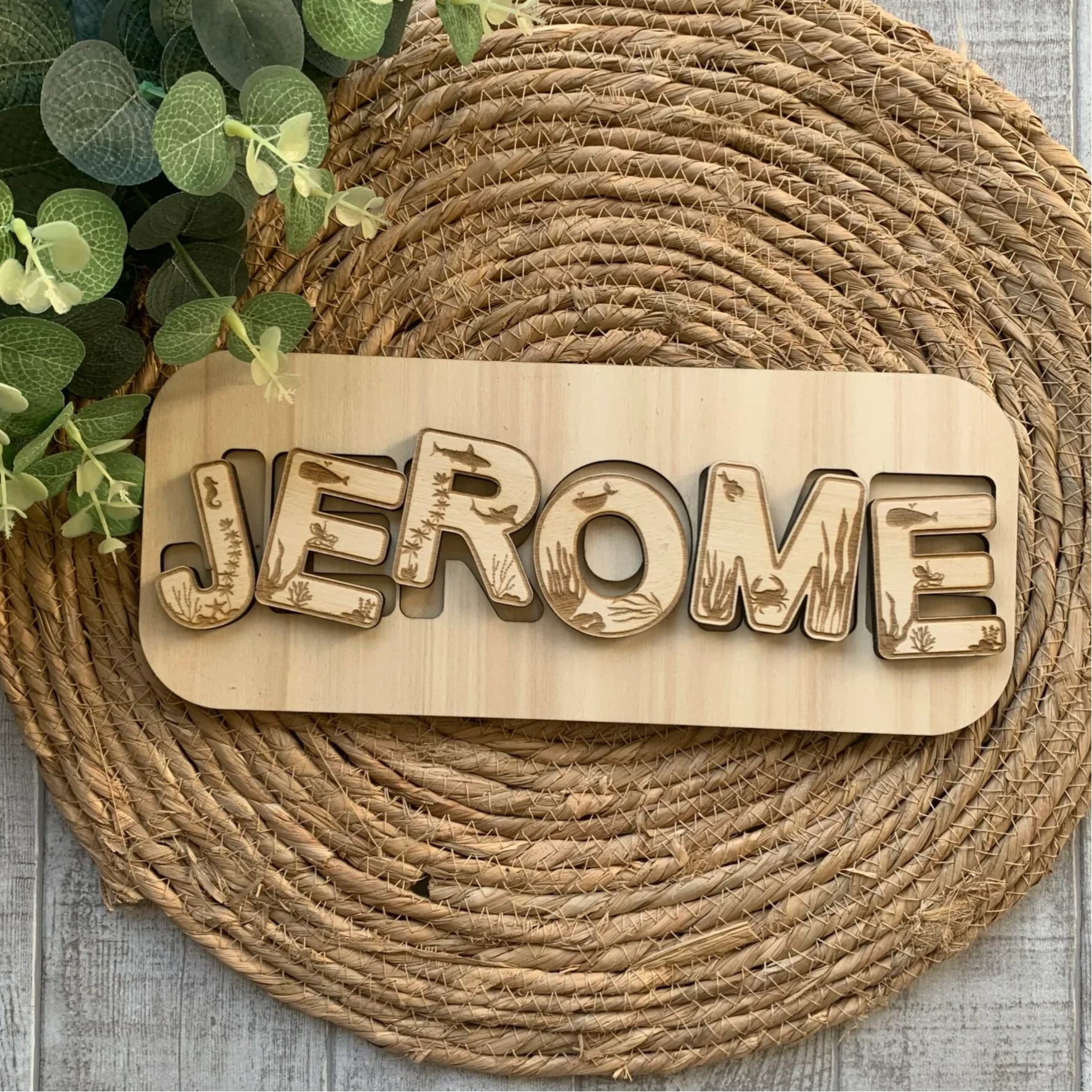 Houten naampuzzel Zeedieren