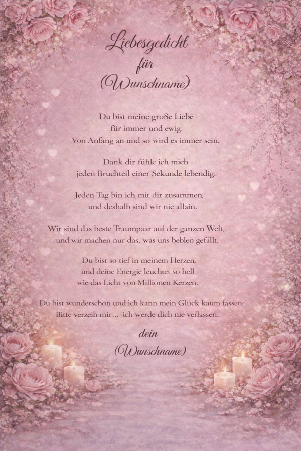 Liebesgedicht - Geschenk für Partner - personalisierbar