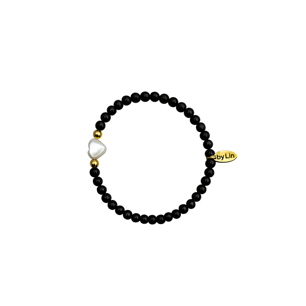 Armband black heart pearl