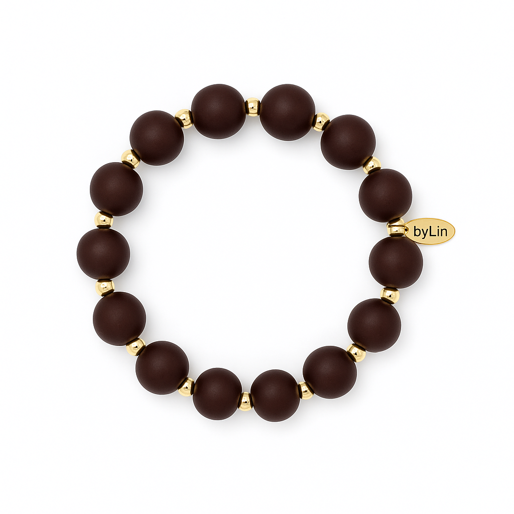 Armband donkerbruin en goud - 4 mm