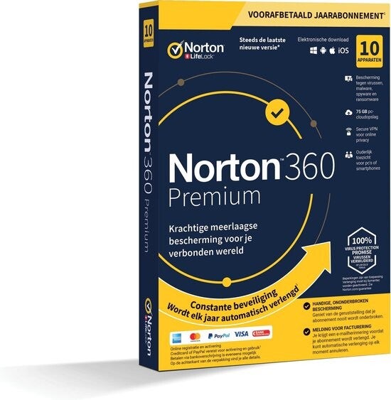 Norton 360 Premium 1 jaar voor 10 apparaten abonnement (levering via email)