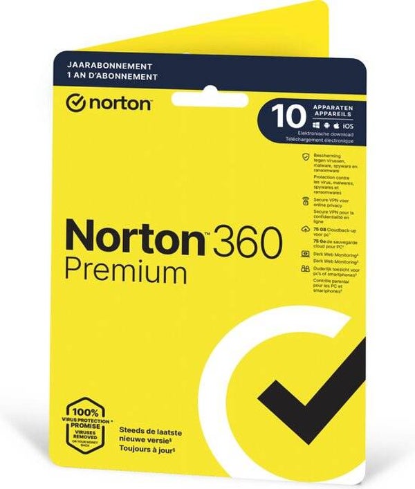 Norton 360 Premium voor 10 apparaten 1 jaar Fysieke verpakking