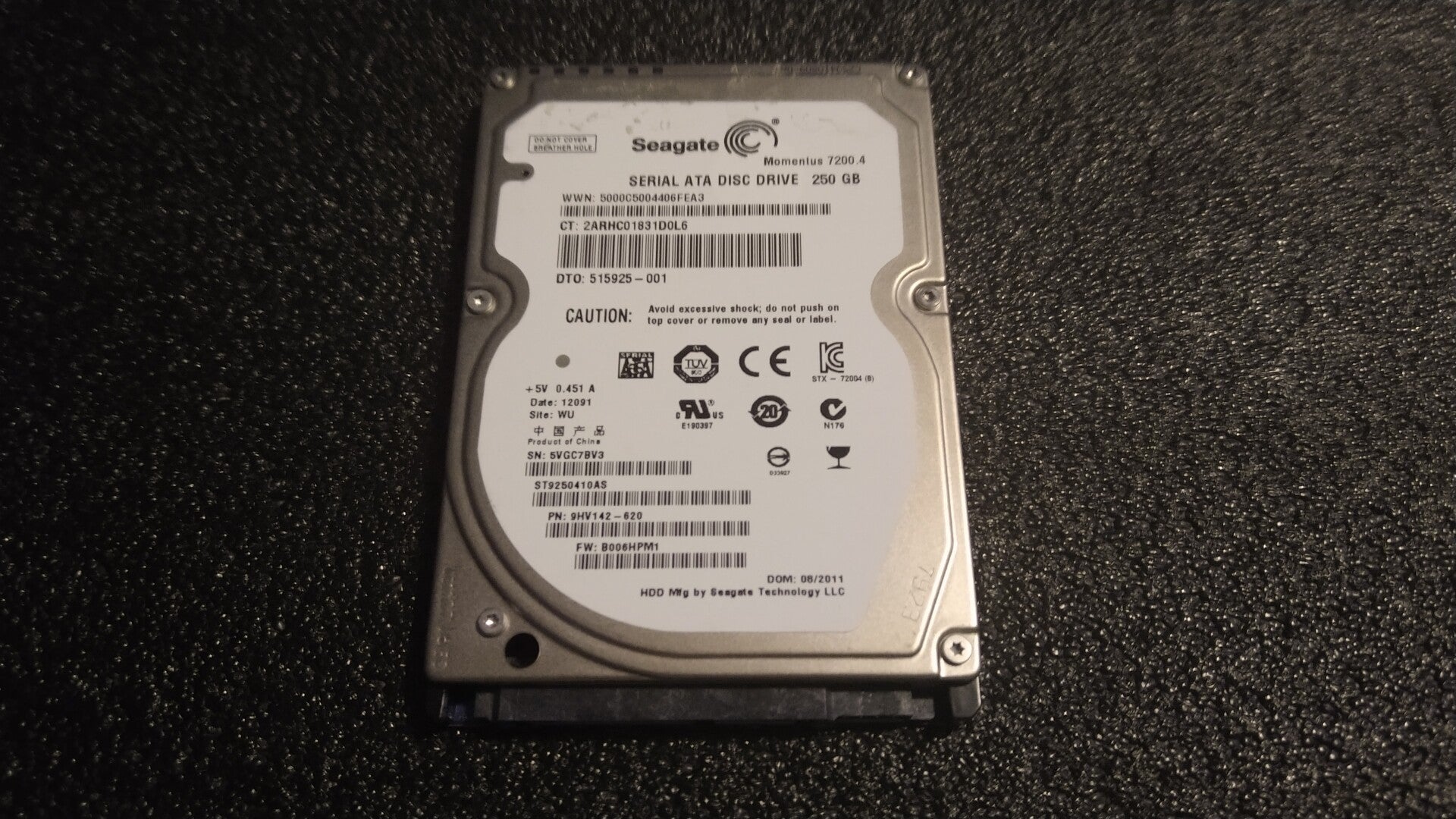Seagate Momentus 7200.4 250gb 2.5 inch sata harddisk