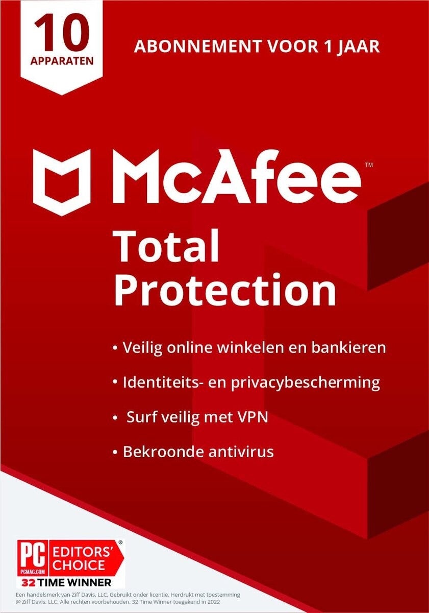 McAfee Total Protection met VPN voor 10 apparaten(digitale levering)