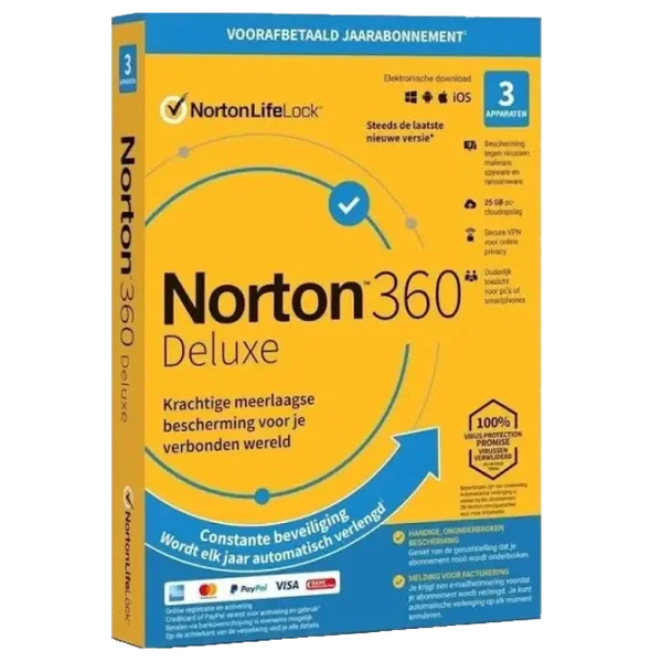 Norton 360 Deluxe 1 jaar voor 3 apparaten abonnement (levering via email)