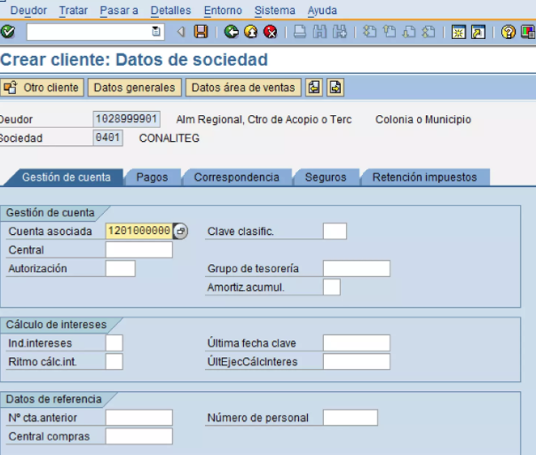 Crear cliente en SAP: Datos de sociedad