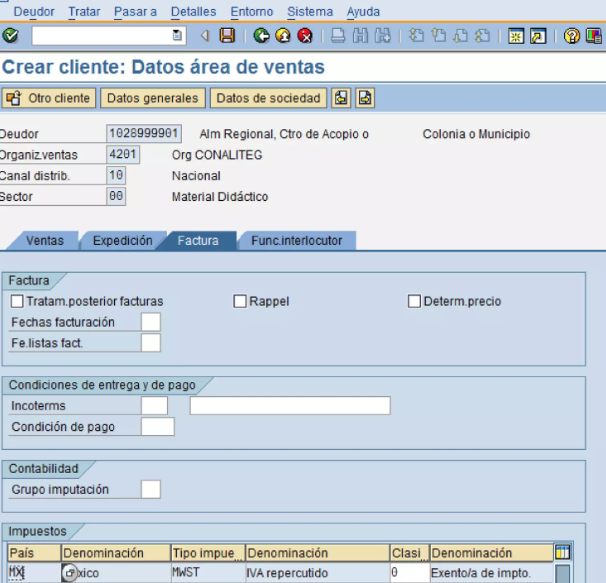 Crear cliente en SAP: Datos de ventas