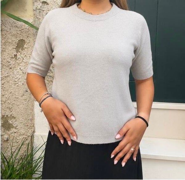 Light Grey Knitted Short Sleeve Sweater