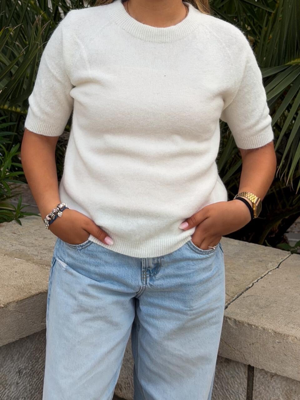 Off-White Knitted Short Sleeve Sweater