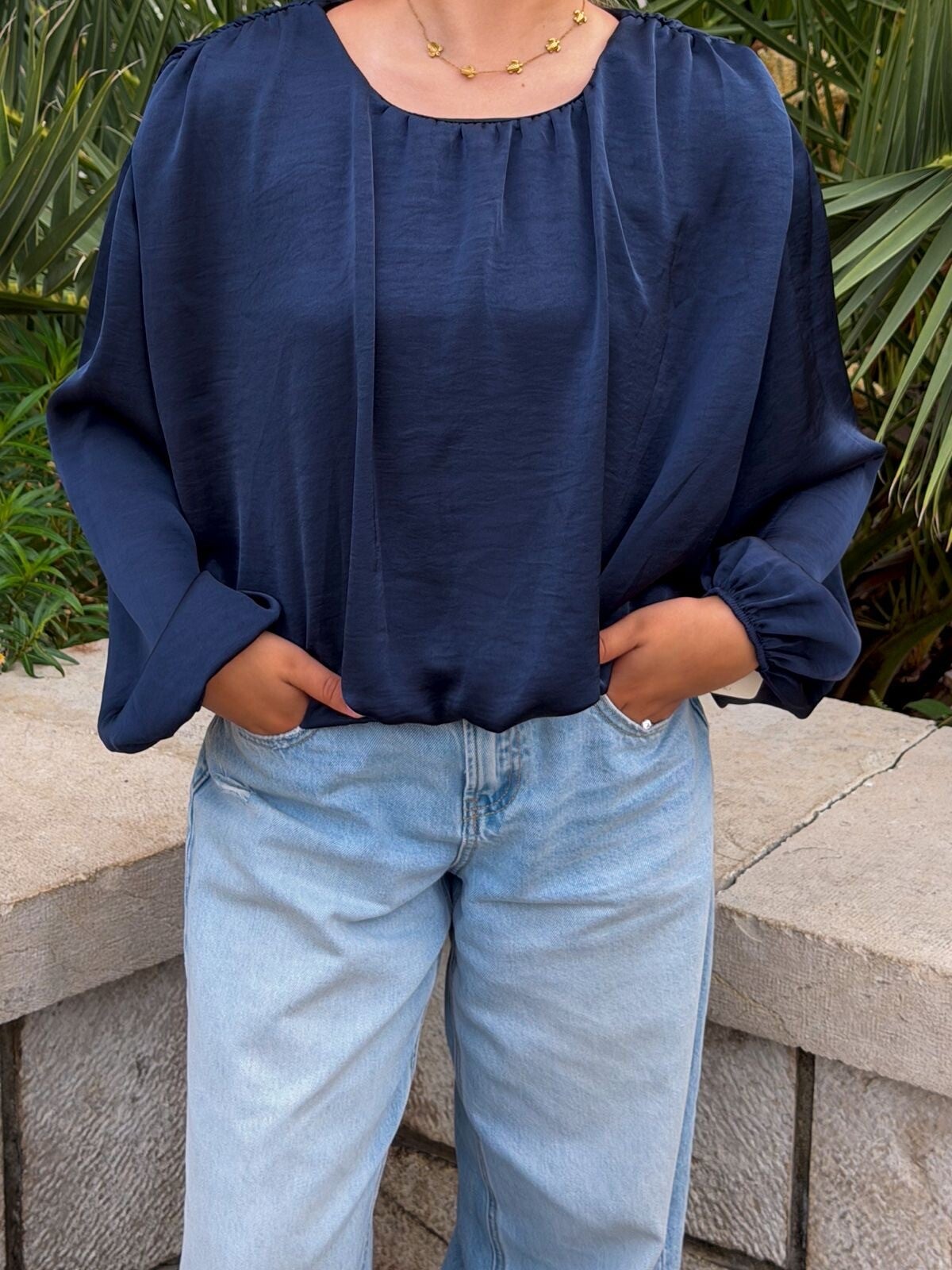 Navy Blue Balloon Blouse