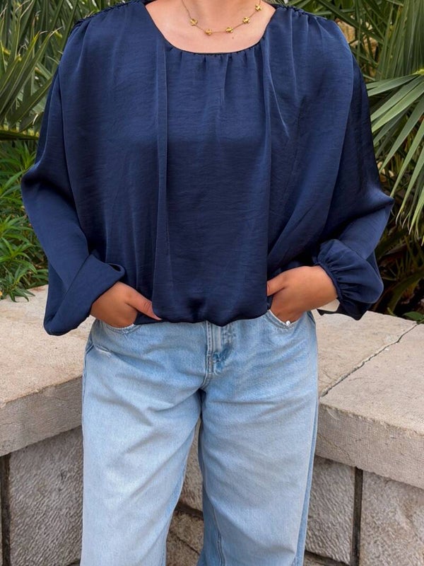 Navy Blue Balloon Blouse