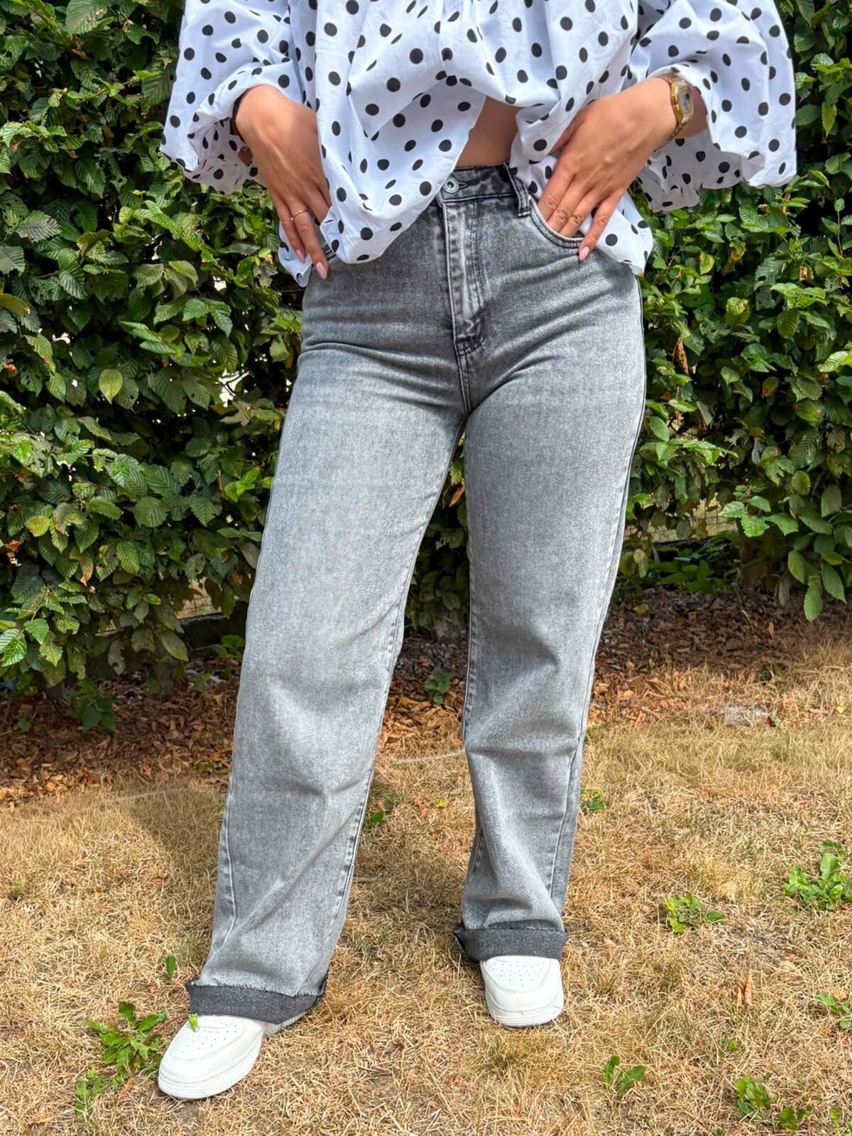 Grijze wide leg jeans - hoge taille