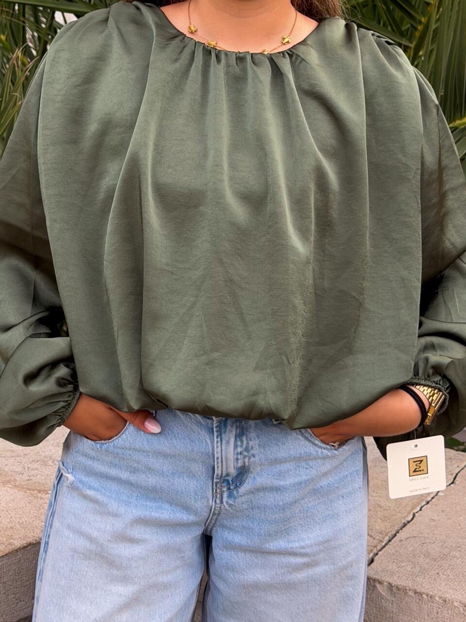 Khaki Green Balloon Blouse