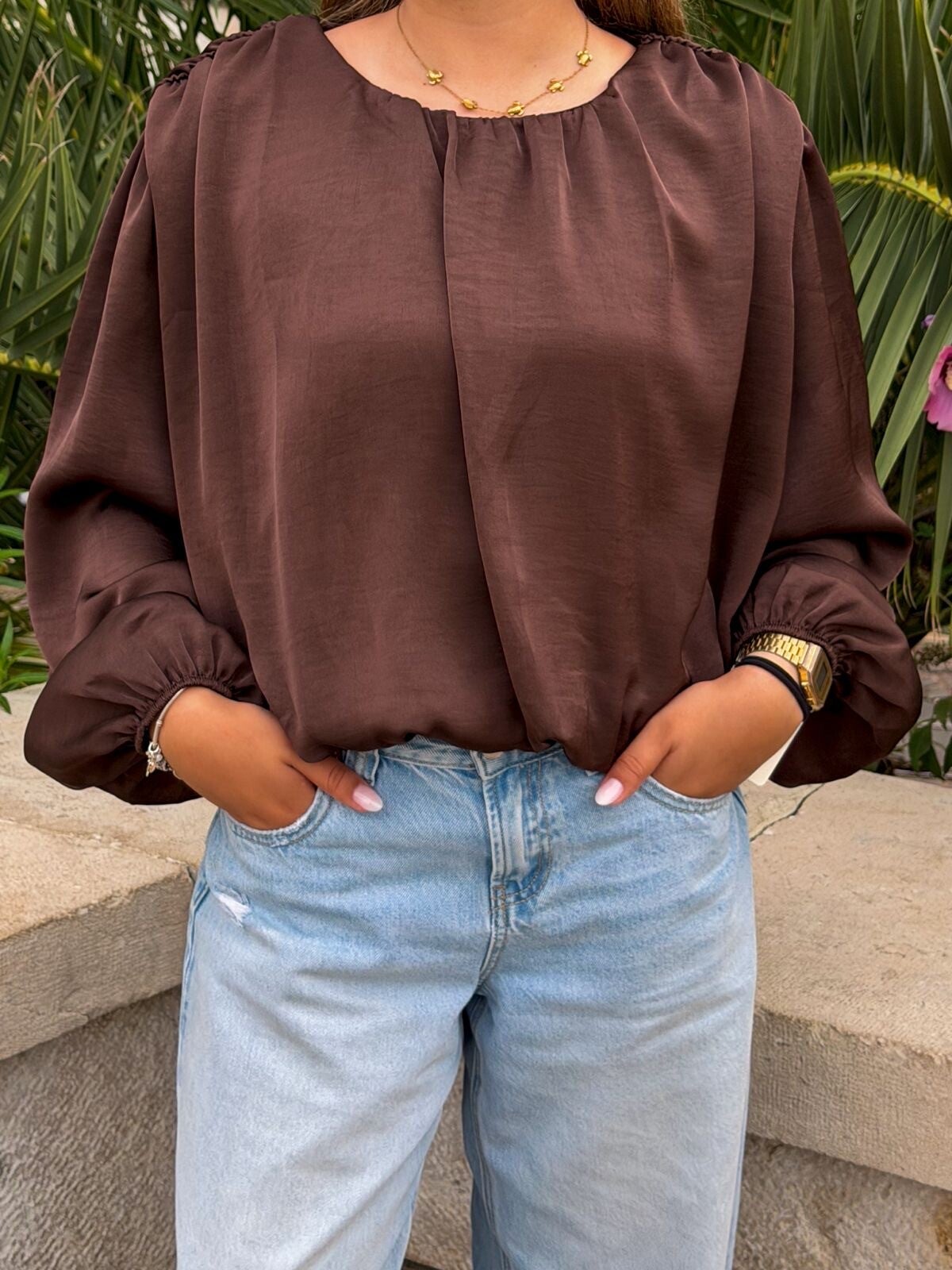 Chocolate Brown Balloon Blouse