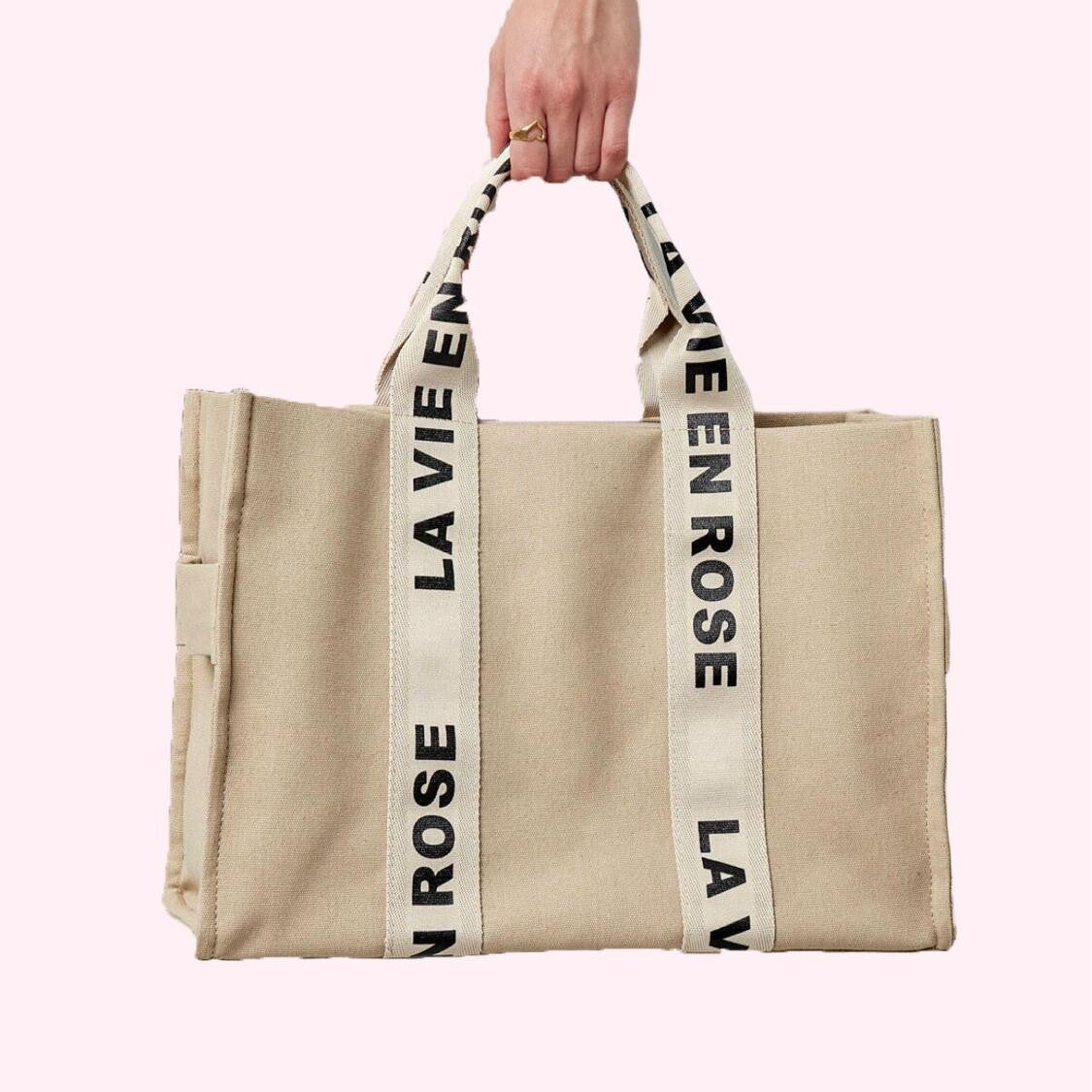 Beige Canvas Tote Bag