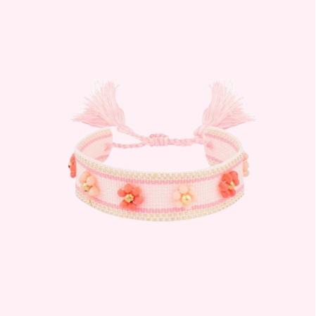 Pink Flower Woven Bracelet