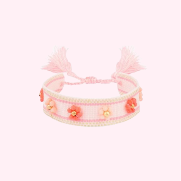 Pink Flower Woven Bracelet