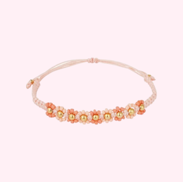 Peach Daisy Woven Bracelet