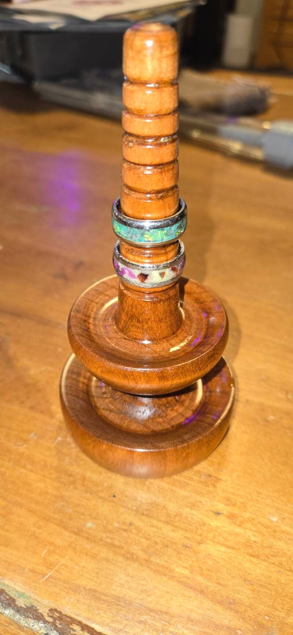 Cherry Wood Ring holder. hand turned , high polish, Beautif