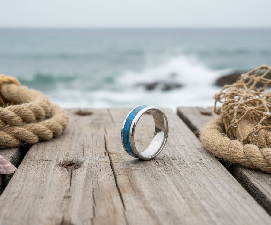 R1- The angler, inlayed glow stone ring Size 13