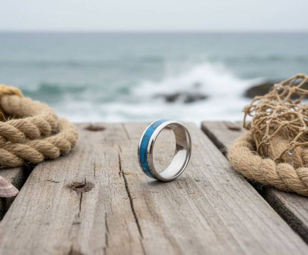 R1- The angler, inlayed glow stone ring Size 13